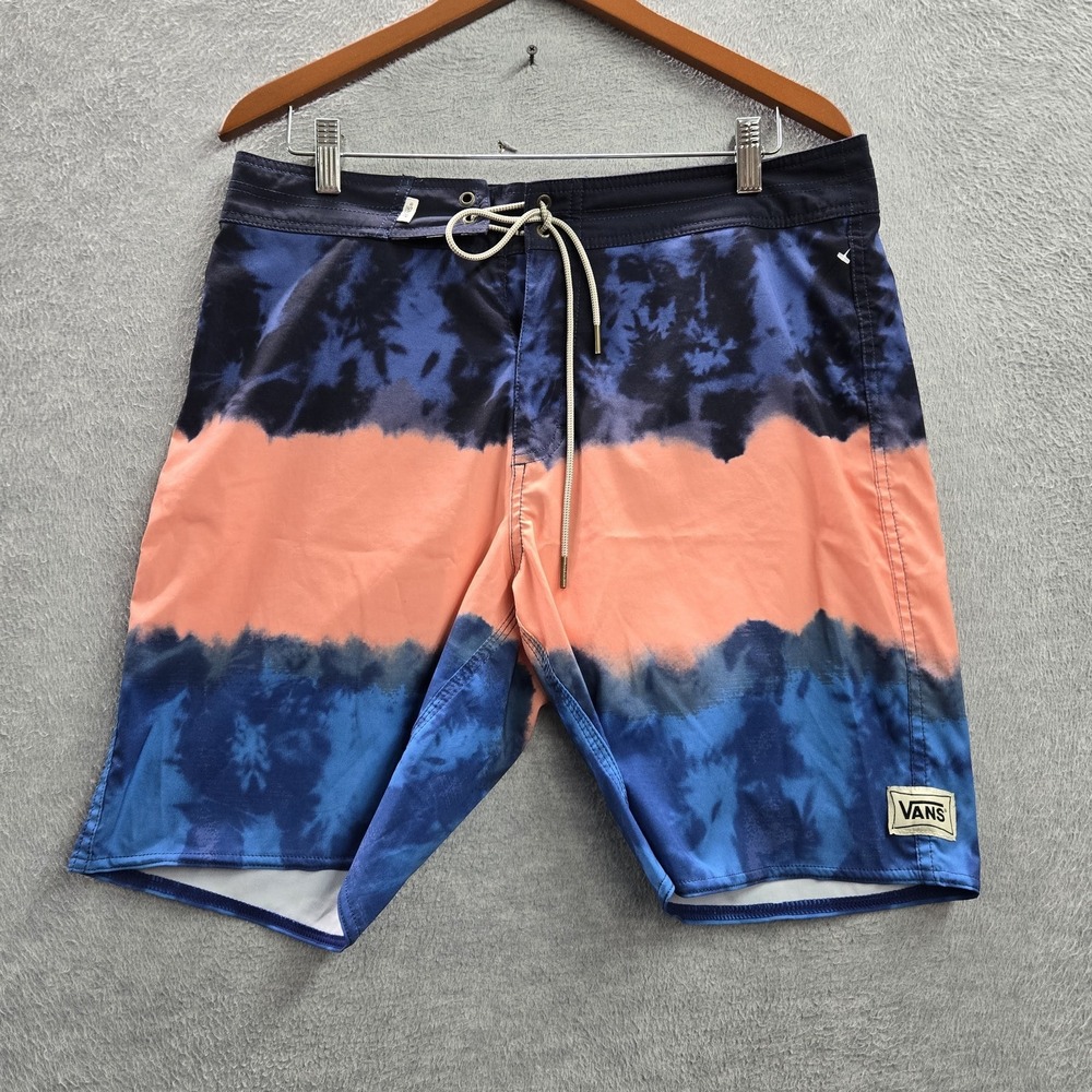 Vans Men Shorts 32 Blue Swimwear Tie Dye Board Shorts 8" Inseam